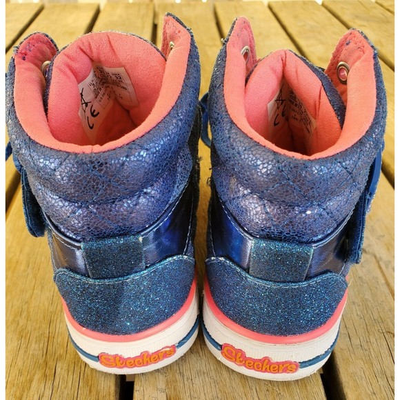 Skechers Twinkle Toes Girls Blue Metallic Lace Up / Hook & Loop High Tops Size 3 - Picture 6 of 11